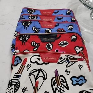 Set of 5 Estee Lauder Abstract Whimsical make up bags